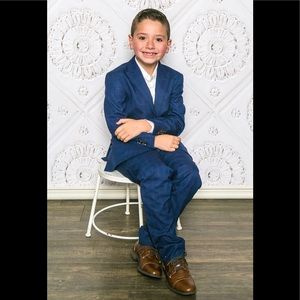 Boys Suit Size 8 Jacket & Pants Blue Red Pinstripe Holiday.